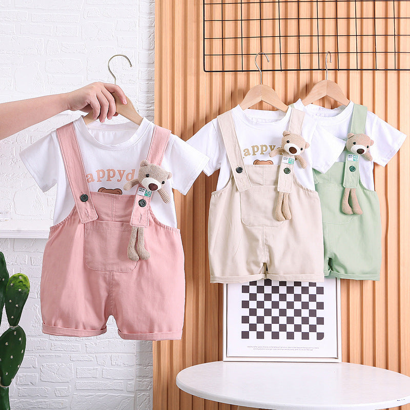 "Summer Children's Cotton T-shirt & Suspender Suit | Comfortable & Stylish Outfit"