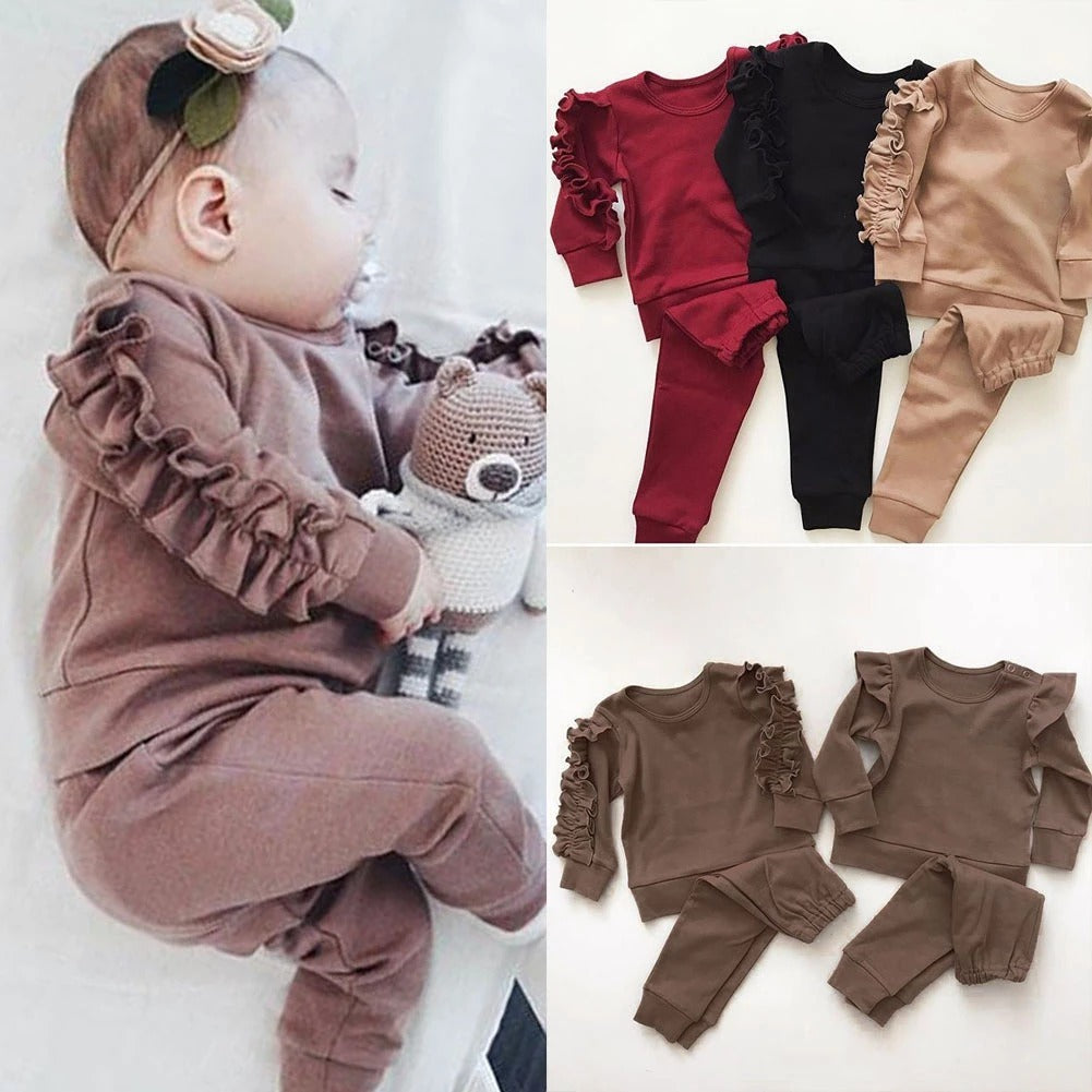 Newborn Baby Boys & Girls 2Pcs Outfit | Long Sleeve Ruffle Jumper & Pants