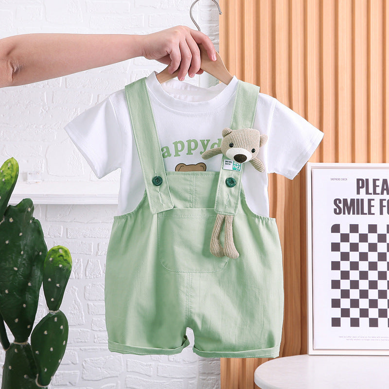 "Summer Children's Cotton T-shirt & Suspender Suit | Comfortable & Stylish Outfit"