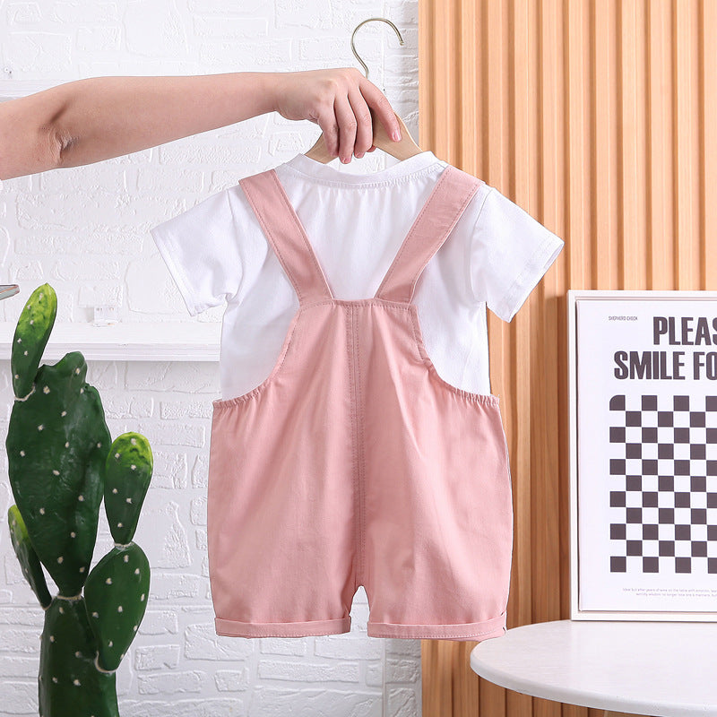 "Summer Children's Cotton T-shirt & Suspender Suit | Comfortable & Stylish Outfit"