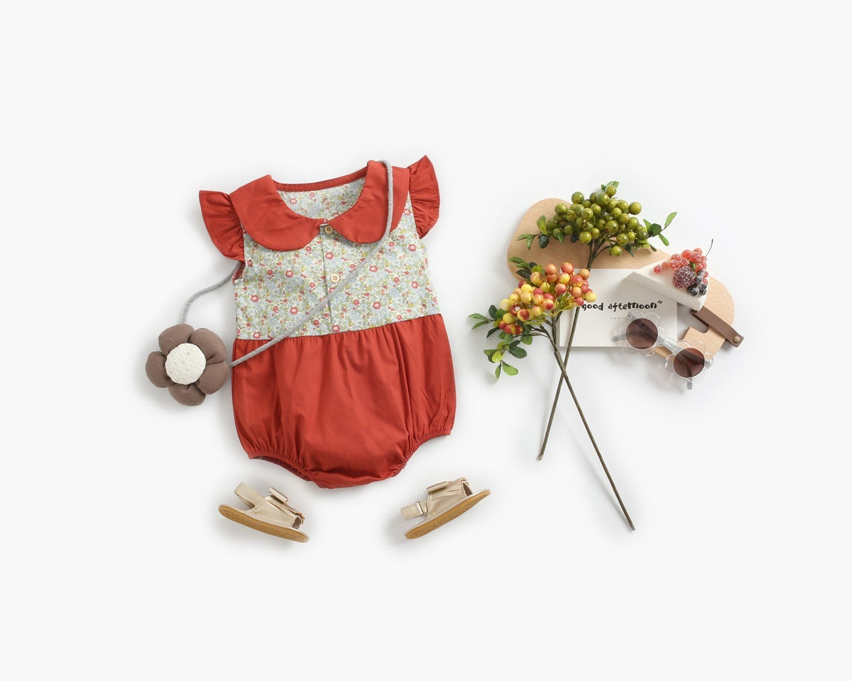 "Baby Short Sleeve Floral Rompers | Color Matching Baby Outfit"