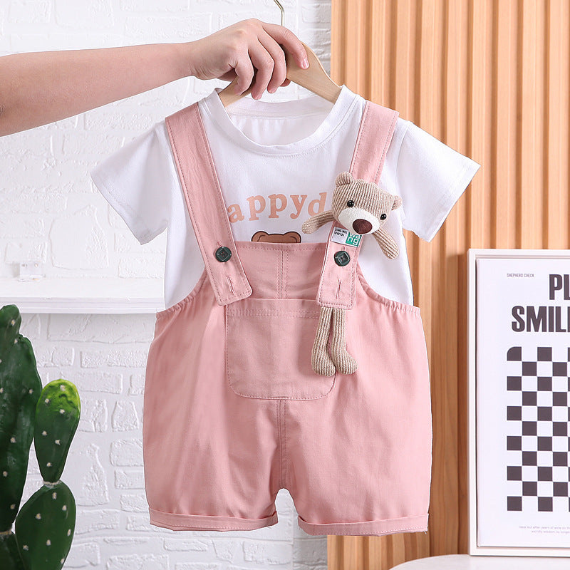 "Summer Children's Cotton T-shirt & Suspender Suit | Comfortable & Stylish Outfit"