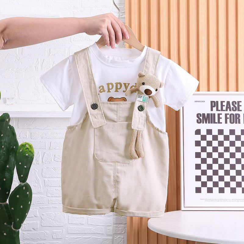 "Summer Children's Cotton T-shirt & Suspender Suit | Comfortable & Stylish Outfit"