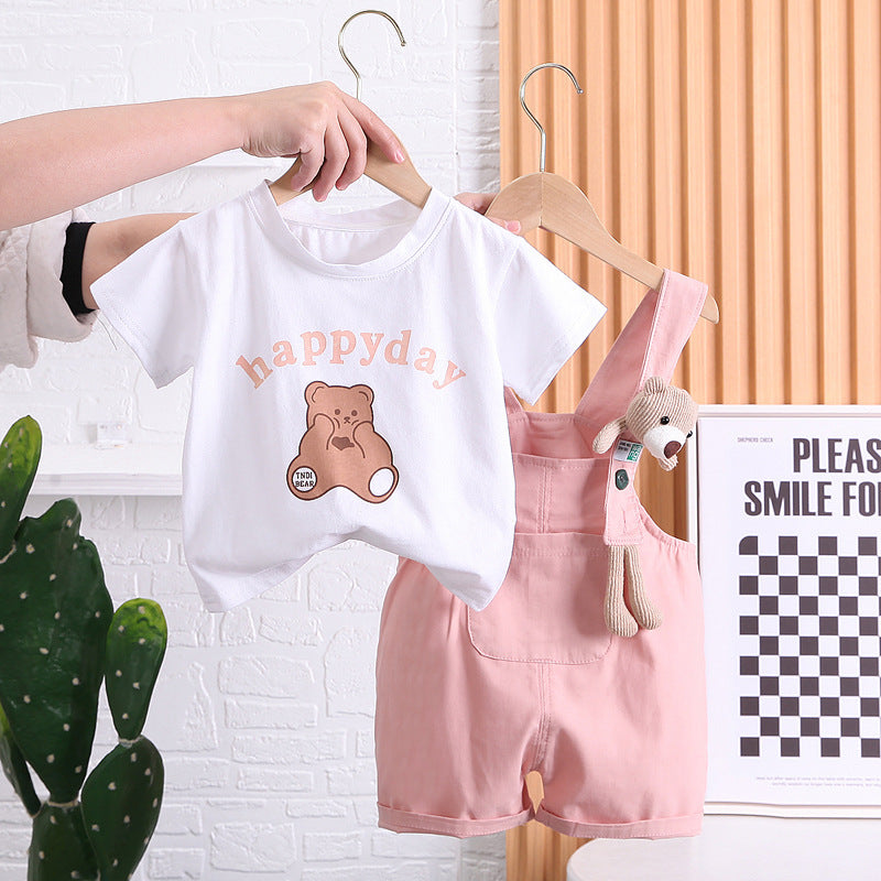 "Summer Children's Cotton T-shirt & Suspender Suit | Comfortable & Stylish Outfit"