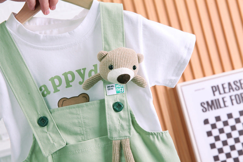 "Summer Children's Cotton T-shirt & Suspender Suit | Comfortable & Stylish Outfit"