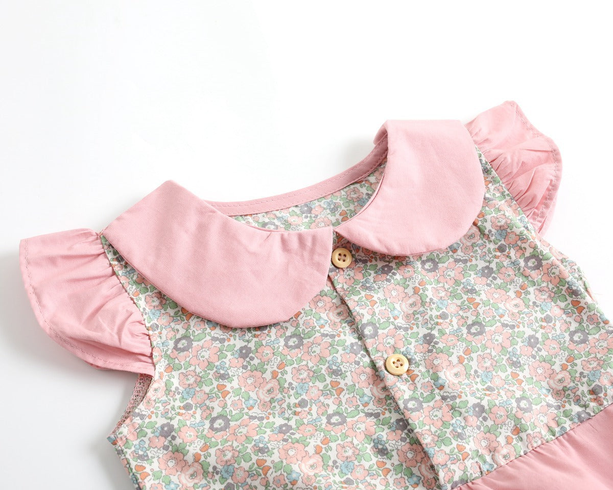 "Baby Short Sleeve Floral Rompers | Color Matching Baby Outfit"
