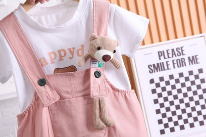 "Summer Children's Cotton T-shirt & Suspender Suit | Comfortable & Stylish Outfit"